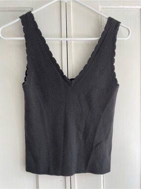 aerie Knit Top Ribbed Stretchy V-Neck Tank Top Charcoal Gray Med Reversible NWT